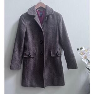 Vintage Y2K Gap Tweed Wool Blend Brown Midi Trench Coat Jacket Women's Size‎ XS
